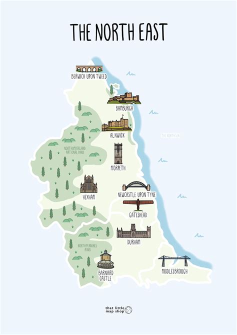 Map of the North East Map of North East England Illustrated Map ...