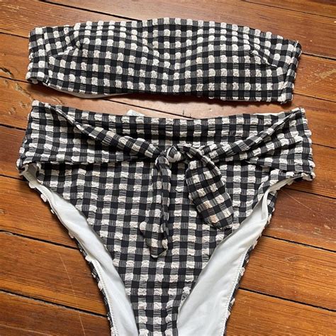 Aerie Women's Black and White Swimsuit-one-piece | Depop