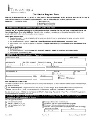2016-2026 Transamerica Distribution Request Form - Blank Fillable ...