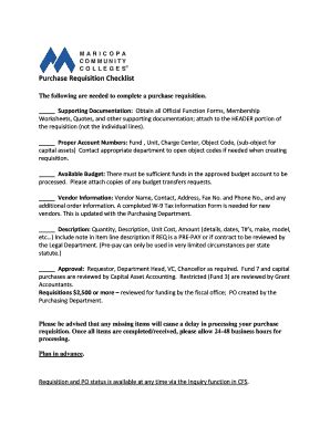 Purchase Requisition Checklist - Maricopa - Fill and Sign Printable ...