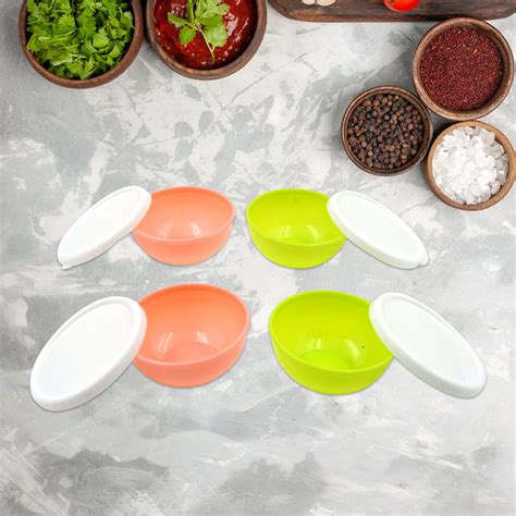 Multipurpose Small Round Plastic Bowl / Katori With Lid, Microwave Saf ...
