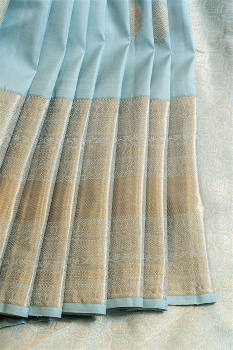 Pastel blue and gold traditional pure Kanchipuram silk saree | Clio Silks