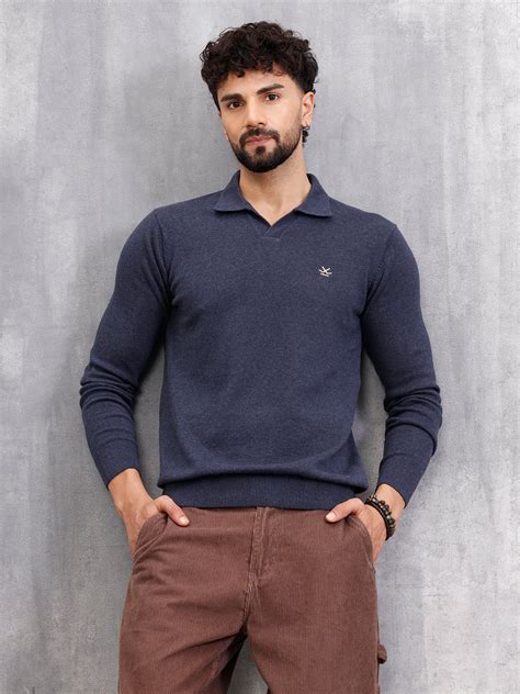 Premium Flat Knit Johnny Collar Polo T-Shirt | Navy Blue – Wrogn