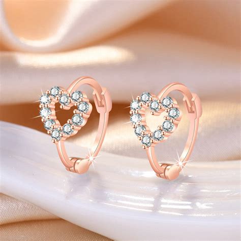 Buy Rose Gold Plated American Diamond Studded Heart Shape Hoop Earrings ...
