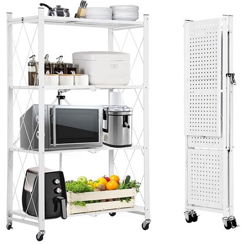 ABOUT SPACE Foldable Kitchen Storage Rack - 4 Tier Space Saving Metal ...