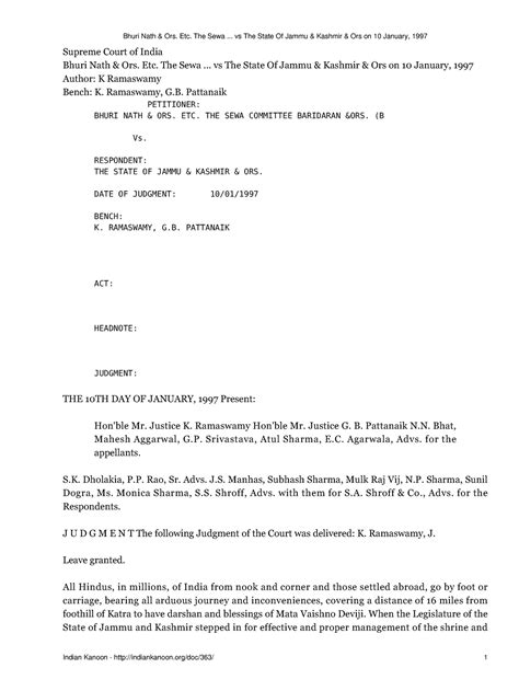 Bhuri Nath Ors Etc The Sewa vs The State Of Jammu Kashmir Ors on 10 ...