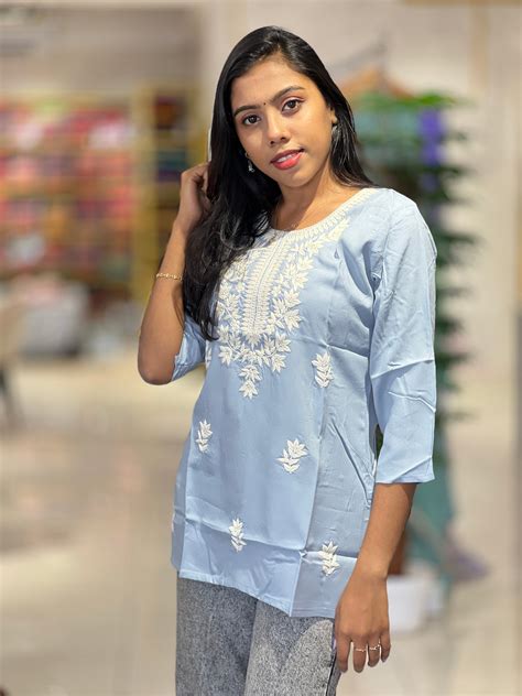Chikankari Embroidered Rayon Short Kurta | PIR127 – Aham Designer Boutique