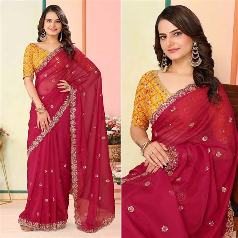 Pink Sequins Embroidered Embroidered Organza Saree