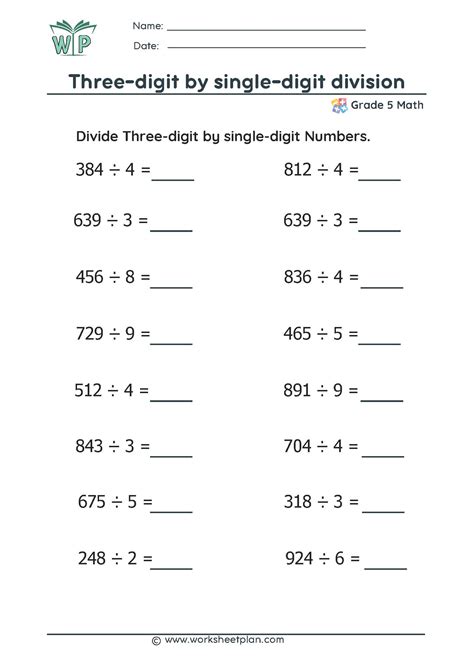 Three digit by one digit division » Worksheet Plan