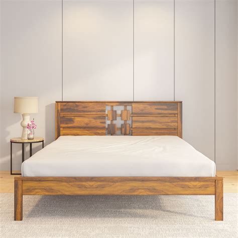 Buy Konnect Solid Wood Queen Bed (Honey Walnut) Online in India ...