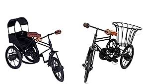 THE CARVING HUT Antique Wood and Wrought Iron Mini Rickshaw | Showpiece ...