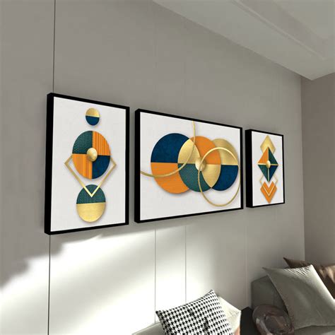 Abstract Slice of life geometric Spherical Set of 3 Canvas Painting Fo ...