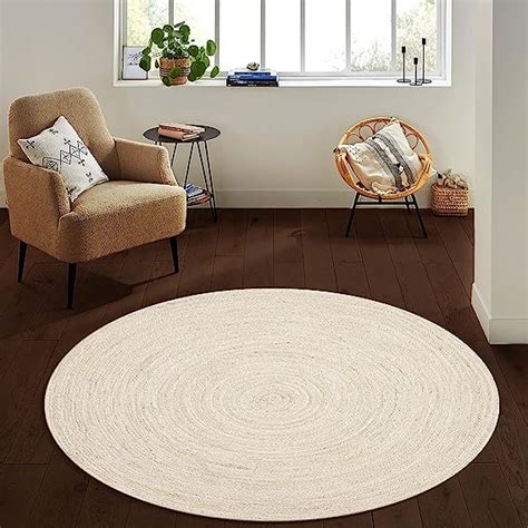 Hand Woven Jute Braided Rug, 4' Round - Off White, Reversible Area Rugs ...