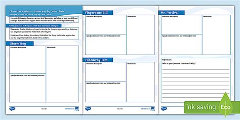 Storm Boy Character Analysis Activity Pages (teacher made)