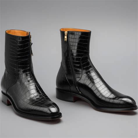 Black Croc Print Leather Draven Zipper Boots - AW24 – Costoso Italiano