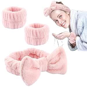 MAYCREATE® Face Wash Headband & Wristband Set, Soft Stretchy Bowknot ...