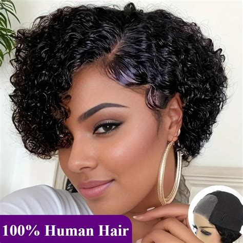 NEW Arrived Fashionable [Natural Black Wig] Human Hair Short Curly Bob ...