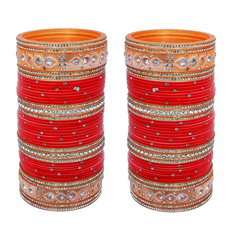 Buy Lucky Jewellery Red Stone Bridal Choora Bangle Set for Women (508 ...