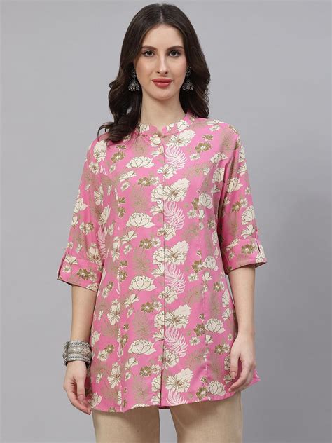 Divena Light Pink Floral Rayon A-line Top – divena world