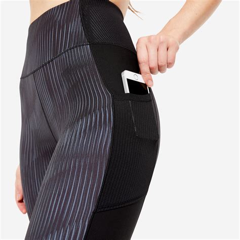 Fitted High Waisted Women's Gym Leggings with Phone Pocket 120- Black