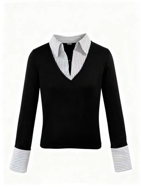 Shop Black Full Sleeve Contrast Collar Fitted Top - for Women | OUTZIDR ...