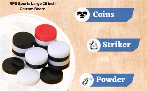 Buy RPS Carrom Board 26 Inch with 24 Wood Coin 01 Striker, Powder ...