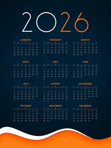 Annual 2026 calendar layout in blue orange | 無料ベクトル素材