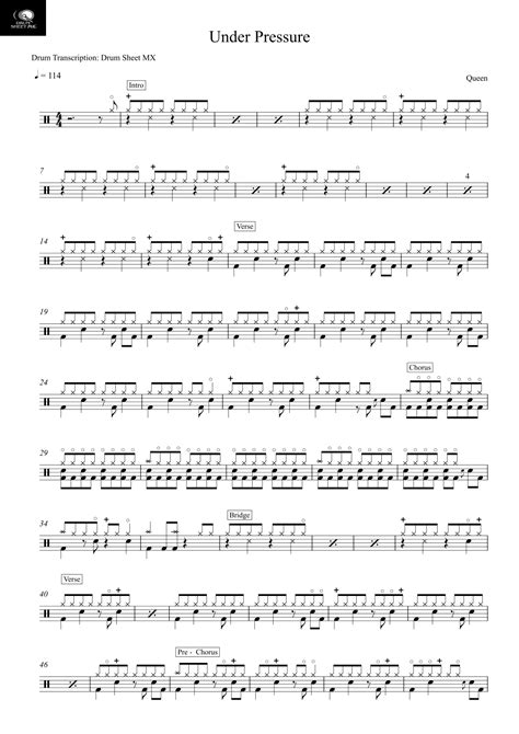 Under Pressure (arr. Drum Transcription: Drum Sheet MX) by Queen Sheet ...
