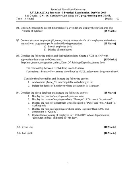 Slips - F.Y.B.B.(C.) Semester Lab Course: (CA-106) Computer Time: - 3 ...