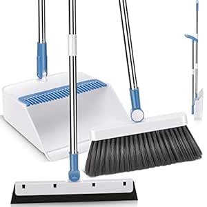 Broom and Dustpan Set,Broom and Upright Dustpan Combo with Long Handle ...