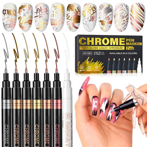 Amazon.com: SAVILAND 7PCS Nail Art Pens Set: Quick Dry Metallic Chrome ...