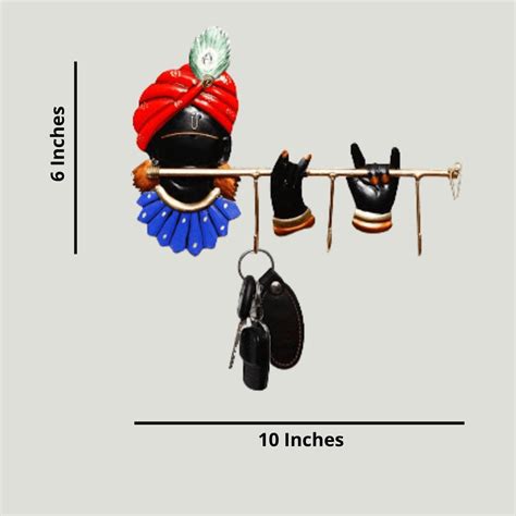 Mettalic Wall Art Krishna Key holder (10 * 6 Inches) - Punam Metalcrafts