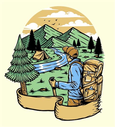 Mountain hiker adventure vector illustration | Premium Vector
