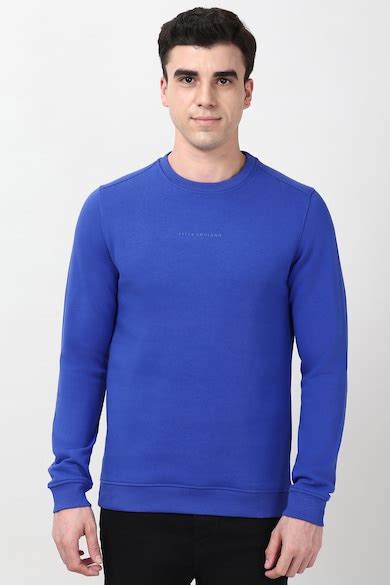 Buy Men Blue Solid Crew Neck Sweatshirt Online - 40001740 | Peter England