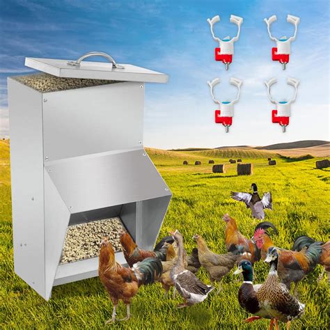Buy VEVOR Galvanized Poultry Feeder Holds 25lbs of Feed Chicken Feeders ...
