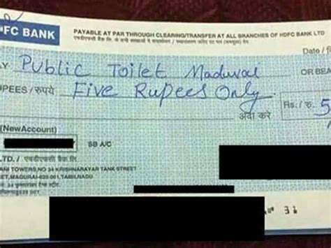 Someone Literally Paid A Public Toilet In Madurai With A Rs 5 Cheque ...