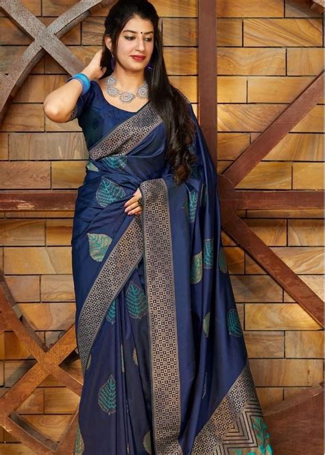 Cerulean Blue Banarasi Silk Saree – PushpDhan