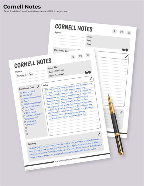Cornell Notes Template (PDF) - WordLayouts