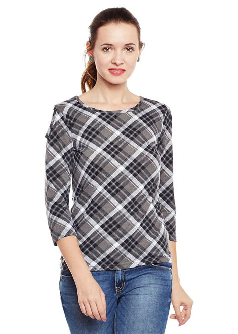 Get Checkered Grey Cold Shoulder Top at ₹ 399 | LBB Shop