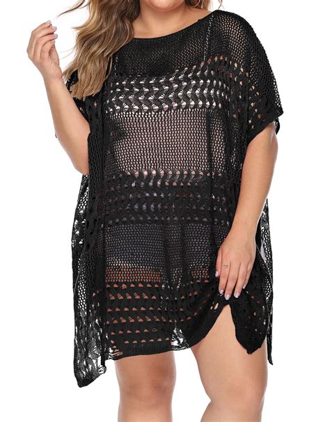 Plus Size Swimsuit Cover Up for Women Summer Crochet See-Through ...