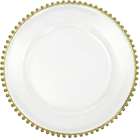Amazon.com | BGYUHWQ 25 PCS Gold Clear Charger Plates with Beaded Rim ...