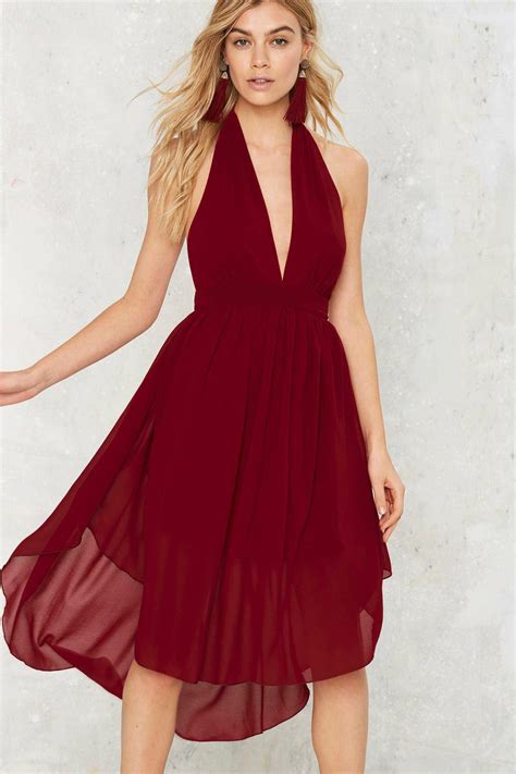 Deep V Neck Open Back Chiffon Dress | Red chiffon dress, Plunge dress ...