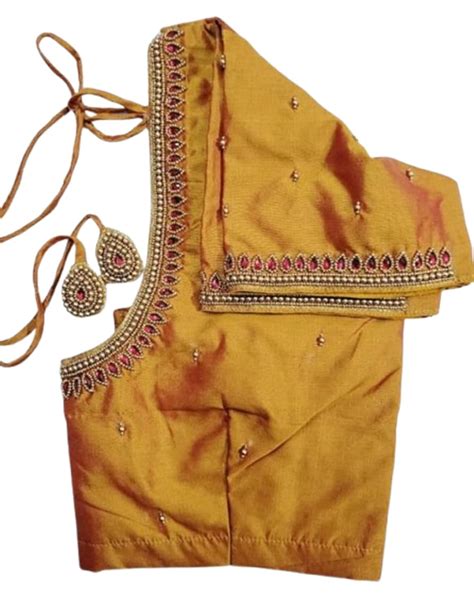 Buy Naz Maggam aari Hand Made Yellow Work Blouse Piece 1- Meter ...