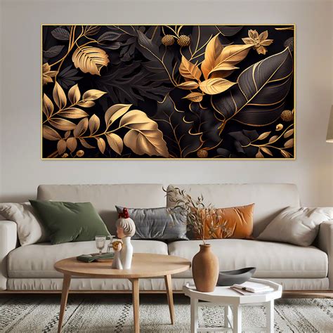 Beautiful Golden Leaf Canvas Floral Wall Painting with Floating Frame ...