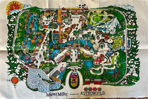 Vintage 1972 ASTROWORLD Six Flags TX Theme Park Map - Houston/Marvel ...