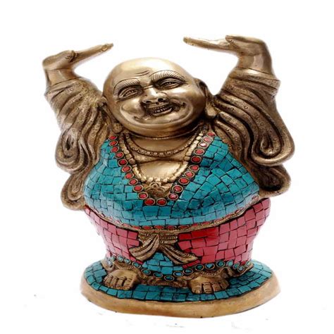 Brass Vintage Happy Smiling Laughing Buddha Statue Good Luck Charm 11 ...