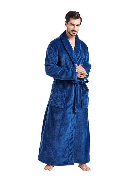 FashGudim Mens Full Length Plush Bathrobe, Big and Tall, Shawl Collar ...