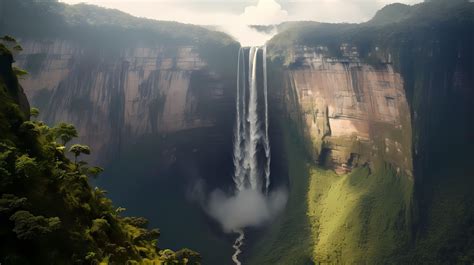 Angel Falls the world's tallest waterfall, Angel Falls, as it cascades down the Tepui cliffs ...