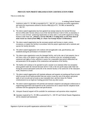 PRIVATE NON-PROFIT ORGANIZATION CERTIFICATION Doc Template | pdfFiller