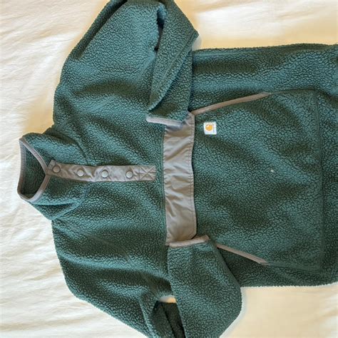 Green Carhartt Sherpa fleece jacket, size L youth... - Depop